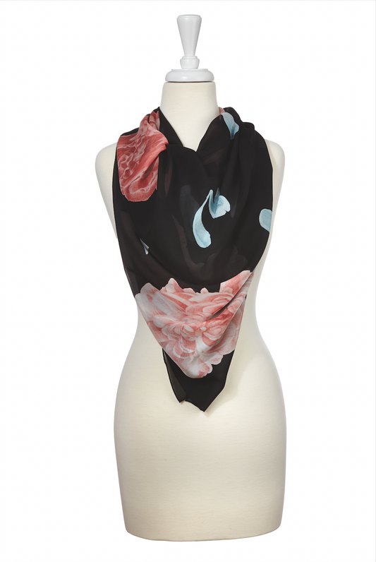Float Coral Black Silk Scarf