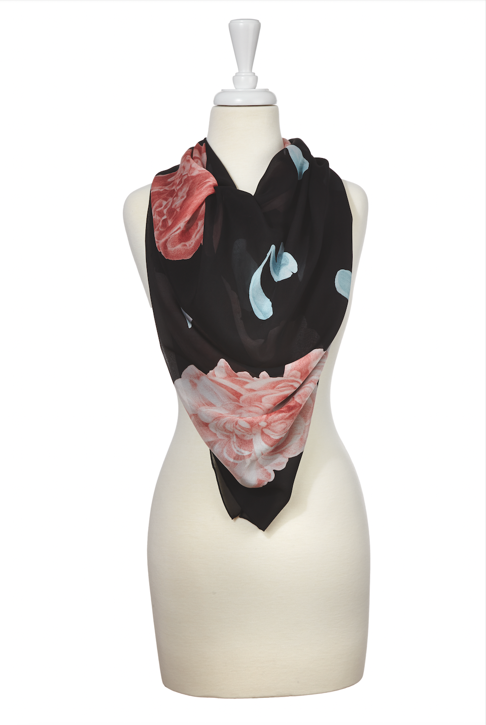 Float Coral Black Silk Scarf