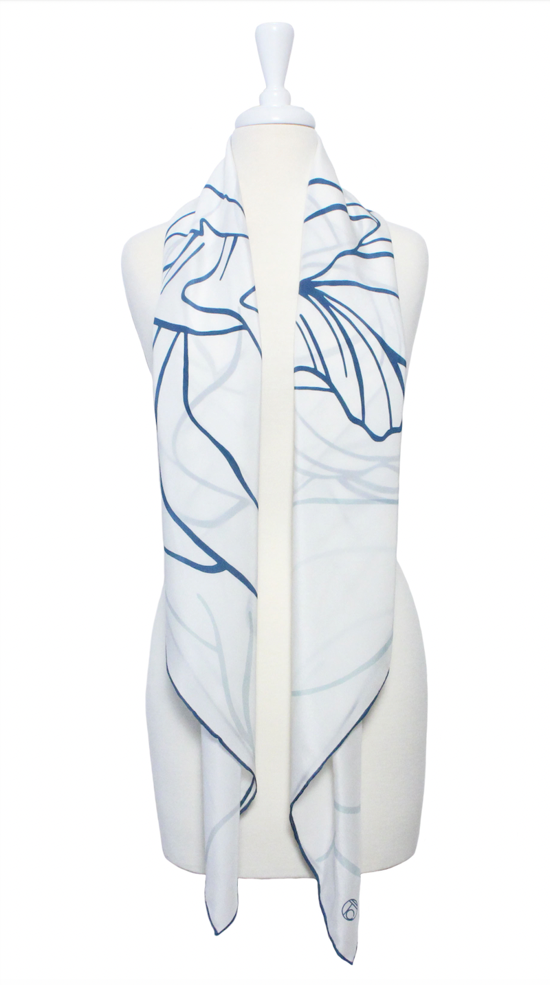 Flower Stripe Silk Scarf